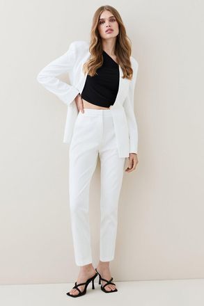 Karen Millen Womens Essential Techno Woven Trouser - White Cotton - Size 10 UK