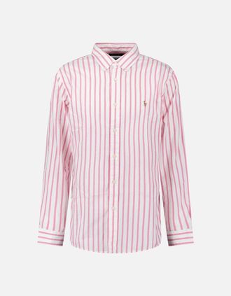 Polo Ralph Lauren Mens Polo Ralph Lauren Custom Fit Stripe Oxford Shirt in Pink/White - Size: 40/Regular