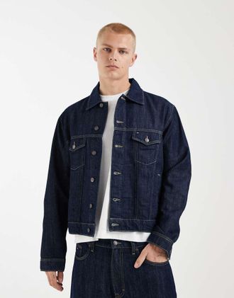 Tommy Jeans Giacca trucker comoda lavaggio blu scuro in coordinato-Blu navy