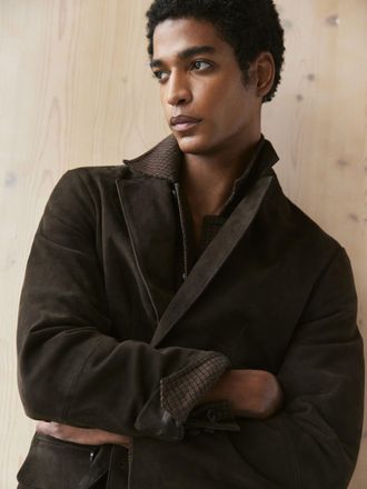 Reiss Chocolate Brown Suede Single-breasted Blazer, XL