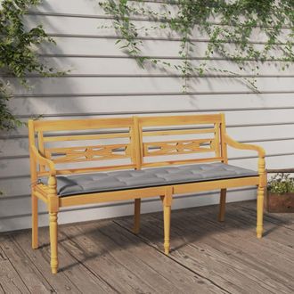vidaXL Vidaxl - Banco Batavia Con Coj&iacute;n Gris Madera Maciza De Teca 150 Cm