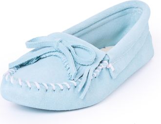 Minnetonka Womens Kilty Soft Leather Sole Moccasin, Aqua Mist, 4 UK