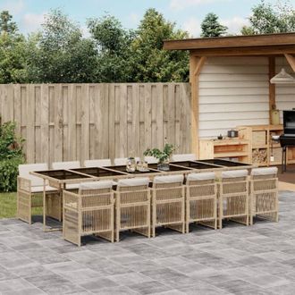 vidaXL Set Comedor De Jard&iacute;n Con Cojines 13 Pzas Rat&aacute;n Sint&eacute;tico Beige Vidaxl