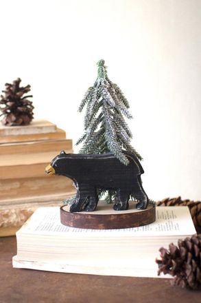 Kalalou Wooden Bear With Christmas Tree