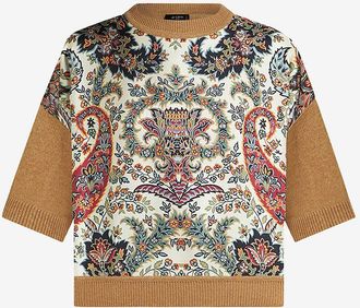 Etro Feiner Boxy-Pullover mit Seidentwill-Einsatz Floral Paisley