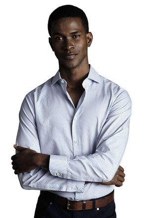 CHARLES TYRWHITT Slim Fit Semi-Cutaway Collar Non-Iron Floral Geo Print Shirt in Cobalt Blue at Nordstrom, Size Large