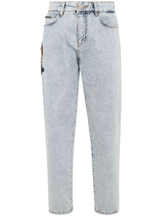 Philipp Plein Jeans met toelopende pijpen en applicatie - Blauw