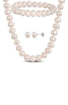 Delmar Cultured Freshwater Pearl Necklace, Bracelet and Stud Earrings Set in White at Nordstrom Rack