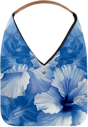 Generic Hawaiian Hibiscus Floral Blue (5) Reusable Lightweight Grocery Bags - Foldable Into Compact Pouch, Washable & Sturdy, Multipurpose for Shopping and Tr