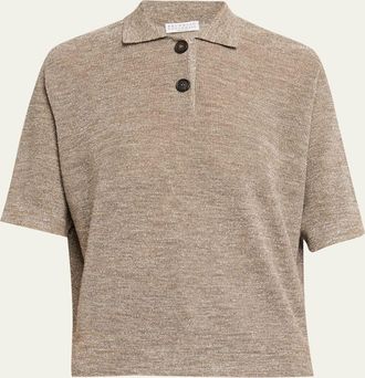Brunello Cucinelli Metallic Linen Short-Sleeve Polo Shirt