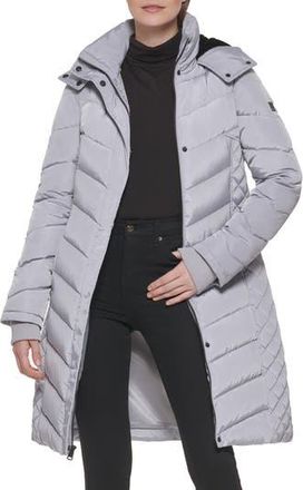 Kenneth Cole Heavyweight Fleece Lined Hood Quilted Puffer Jacket in Light Grey at Nordstrom Rack, Size X-Small