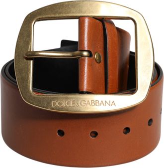 Dolce & Gabbana Mens Leather Belt With Metal Buckle - Brown - Size 90 cm
