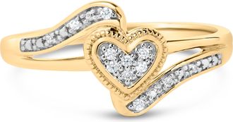 House of Brilliance 14K Yellow Gold Plated.925 Sterling Silver Diamond Accent Filigree Heart Promise Ring