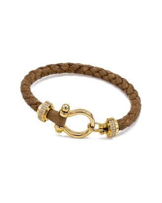 Jean Claude Leather & Stainless Steel Cz Bracelet