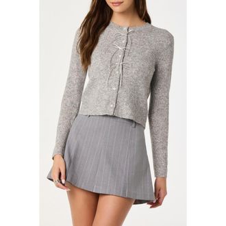 ASTR the Label Satin Bow Knit Cardigan in Grey at Nordstrom, Size X-Small