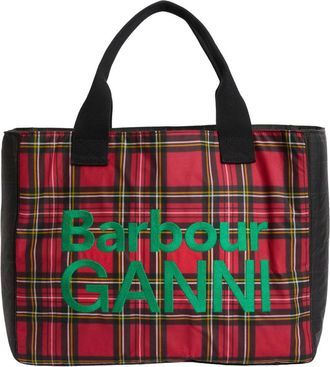 Ganni Red Tartan Plaid Pattern Waxed Cotton Tote Bag