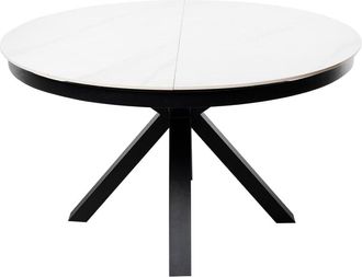 Koketto Home Mesa redonda extensible 130 patas negras y tapa porcelánica blanca