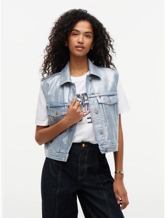 Tommy Hilfiger Womens Tommy x Cadillac F1 Team Austin Denim Vest - Light Wash Denim - L