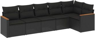 vidaXL Vidaxl - Set De Sof&aacute;s De Jard&iacute;n 6 Piezas Y Cojines Rat&aacute;n Sint&eacute;tico Negro