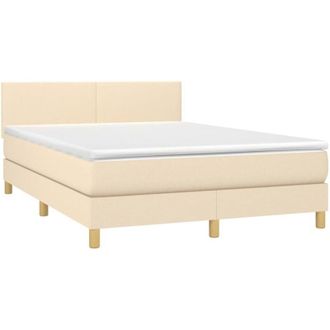 vidaXL Cama Box Spring Con Colch&oacute;n Y Led Tela Crema 140x200 Cm Vidaxl