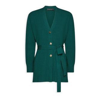 Elena Miro Truien & Vesten, Dames, Groen, XL, Polyester, Lange cardigan met ceintuur