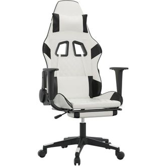 vidaXL Silla Gaming Masaje Y Reposapi&eacute;s Cuero Sint&eacute;tico Negro Blanco Vidaxl