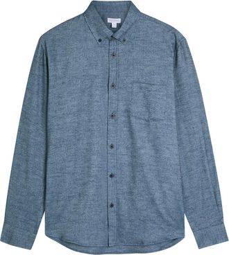Sunspel Brushed Cotton Shirt - Blue - XL