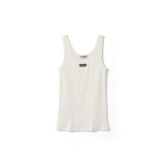 Miu Miu Ribbed Jersey Tank Top, Woman, White/topaz Yellow, Size XS
