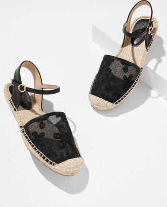 Talbots Izzy dOrsay Espadrille Flats - Embroidered Mesh - Black - 10 1/2 M Talbots