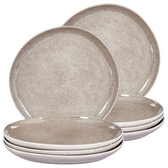 Beliani Beliani - Conjunto De 8 Platos Llanos De Gres Caol&iacute;n Artesanal Acabado Esmalte Reactivo Gris Costmary