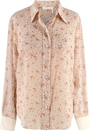 Chloé Cream Floral Sheer Silk Shirt Size S