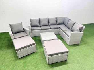 Fimous Rattan Garden Outdoor Furniture Sets 9 Seater Rattan Garden Sofa Sets in Light Grey