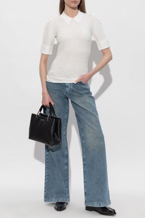 Emporio Armani Top With Rolled-up Sleeves, Womens, White