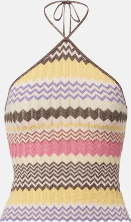 Faithfull The Brand Ria chevron halterneck lam&eacute; top