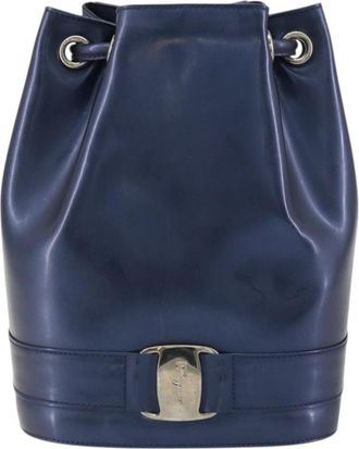 Ferragamo Vala Patent Leather Navy Patent_Leather Backpack Bag (Pre-Owned)