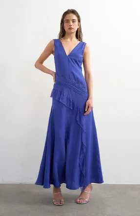 Topshop Lace Insert Maxi Dress in Mblue at Nordstrom, Size 18