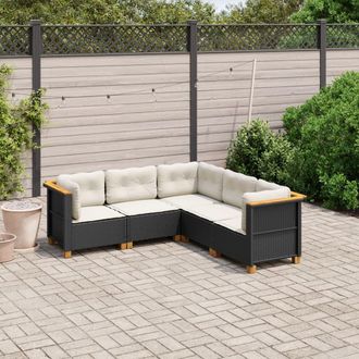 vidaXL Set De Muebles De Jard&iacute;n 5 Pzas Y Cojines Rat&aacute;n Sint&eacute;tico Negro Vidaxl