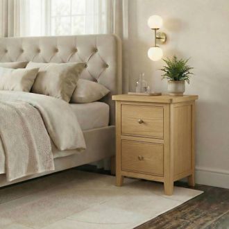 Furniturebox Belle Solid Oak Wood Slim Bedside Table in Light Brown