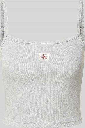 Calvin Klein Jeans Crop Top mit Label-Detail in Hellgrau Melange, Größe XL