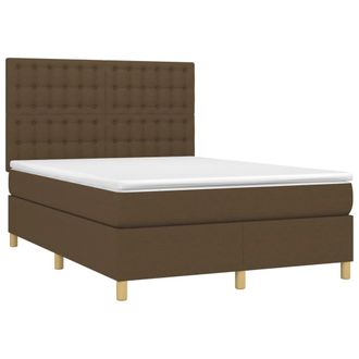 vidaXL Cama Box Spring Colch&oacute;n Luces Led Tela Marr&oacute;n Oscuro 140x200cm Vidaxl