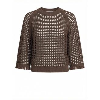 PESERICO Peserico, Round-neck Knitwear, female, Brown, Size: XS Sequinned Cotton Cordonet Sweater