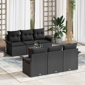 vidaXL Vidaxl - Conjunto De Sof&aacute; De Jard&iacute;n Manual 7 Pcs Negro 55 X 55 X 37 Cm