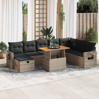 vidaXL Set Sof&aacute;s Jard&iacute;n Y Cojines 9 Pzas Rat&aacute;n Sint&eacute;tico Acacia Gris Vidaxl