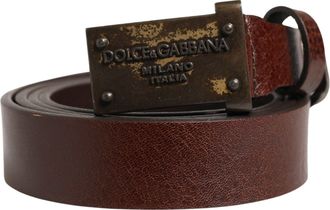 Dolce & Gabbana Men Brown Classic Leather Logo Buckle Mens Belt (Pre-Owned)