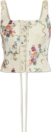 Alexander McQueen Alexander McQueen, Sleeveless Tops, female, Beige, Size: M Summer Floral Corset Top