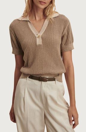 Varley Perrine Knit Polo in Sepia Twist at Nordstrom, Size Xx-Small