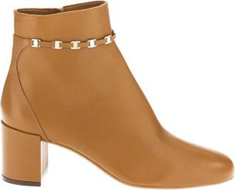 Ferragamo Womens Chain-Link Leather Ankle Boots In Brown