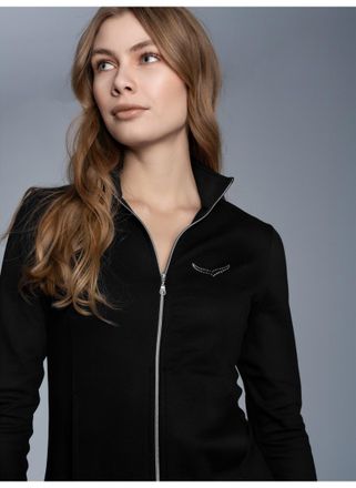 Trigema Sweatjacke TRIGEMA TRIGEMA Jacke mit Kristallsteinen, Damen, Gr. XXL, schwarz, 95% Baumwolle, 5% Elasthan, Sweatjacken Sweatjacke