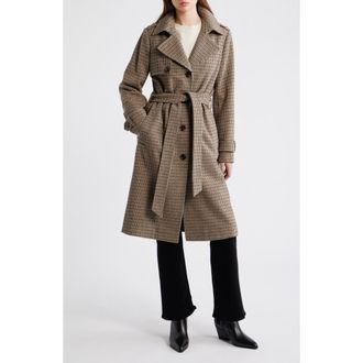 BCBGeneration Belted Trench Coat in Brown/black Hounds at Nordstrom, Size X-Small