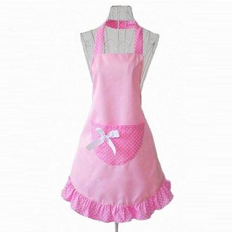 OEM Delantal De Algod&oacute;n Con Estampado De Lunares A La Moda. Escote Alto Sin Mangas. Delantal De Cocina Rosa